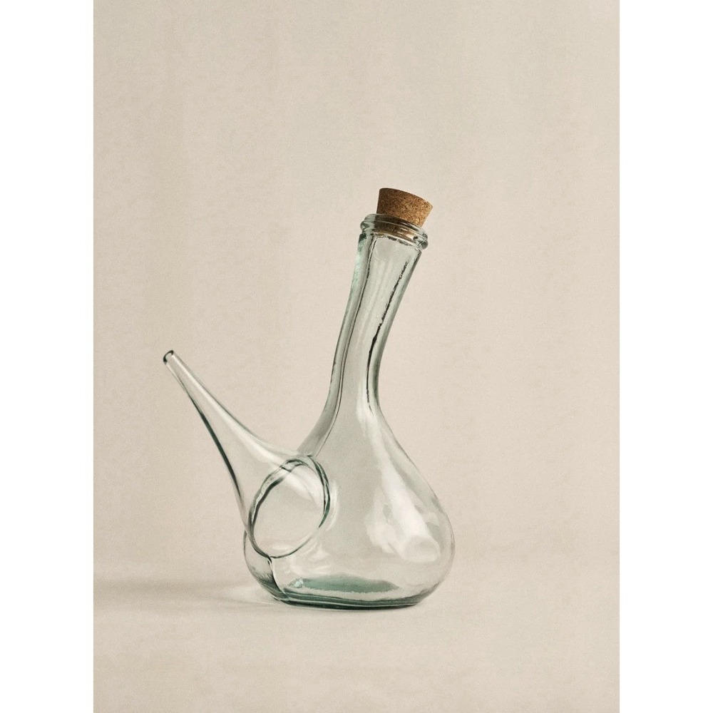 Hand Blown Glass Porrón Spanish Wine Decanter 1L Pitcher Spout With cork cap - Picture 1 of 3